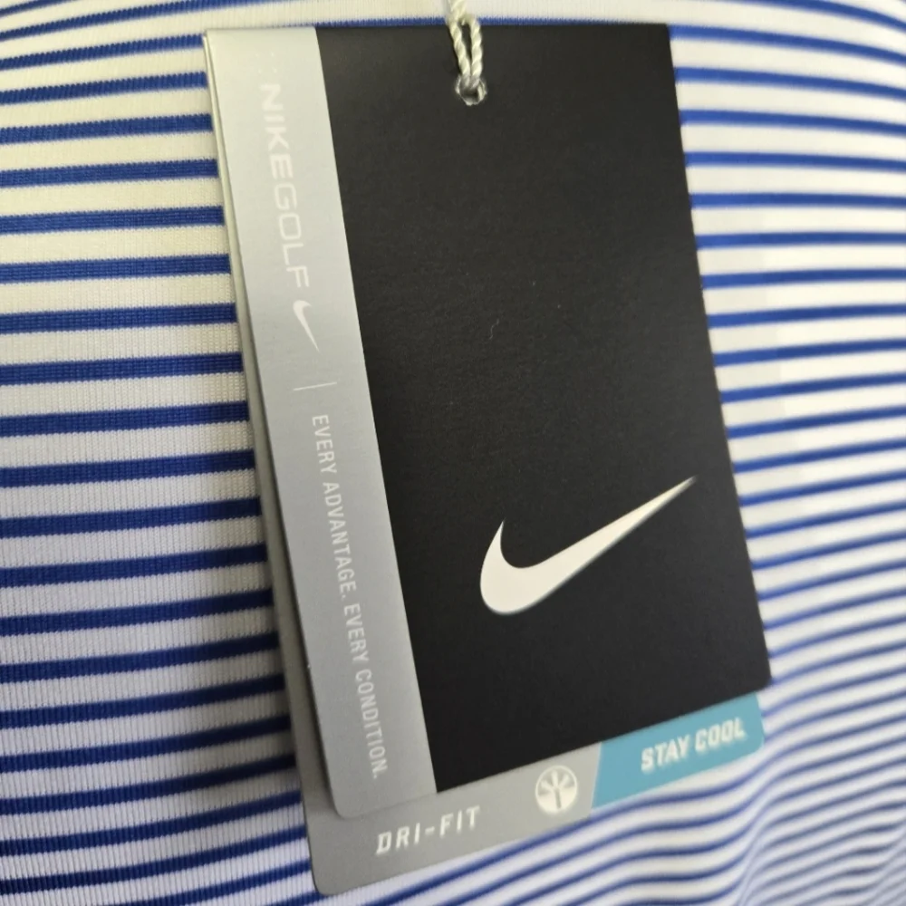 Blue Striped Nike Dri-Fit Golf Polo Shirt, NWT
